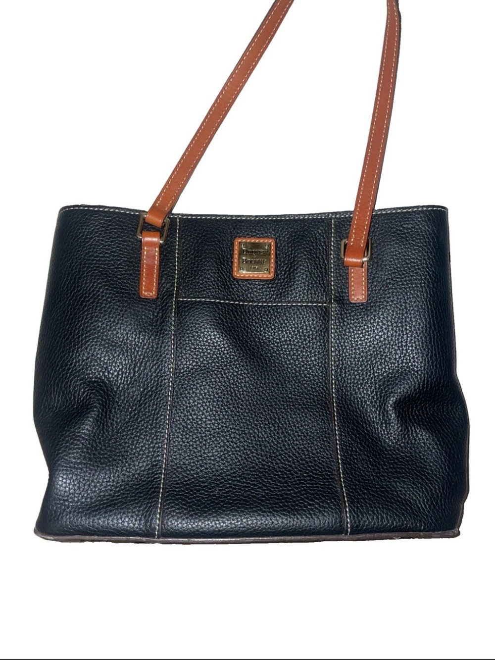 Dooney & Bourke Black Pebbled Leather Tote Shoulder Bag, Red Lining 13x10